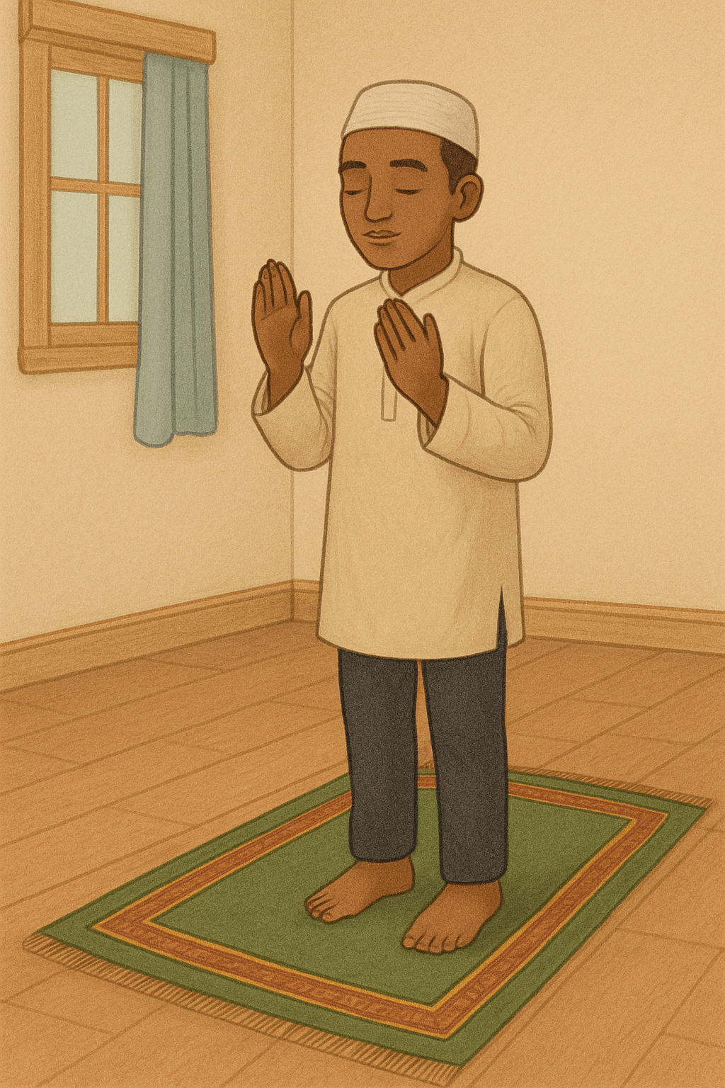 A man standing on a prayer mat
